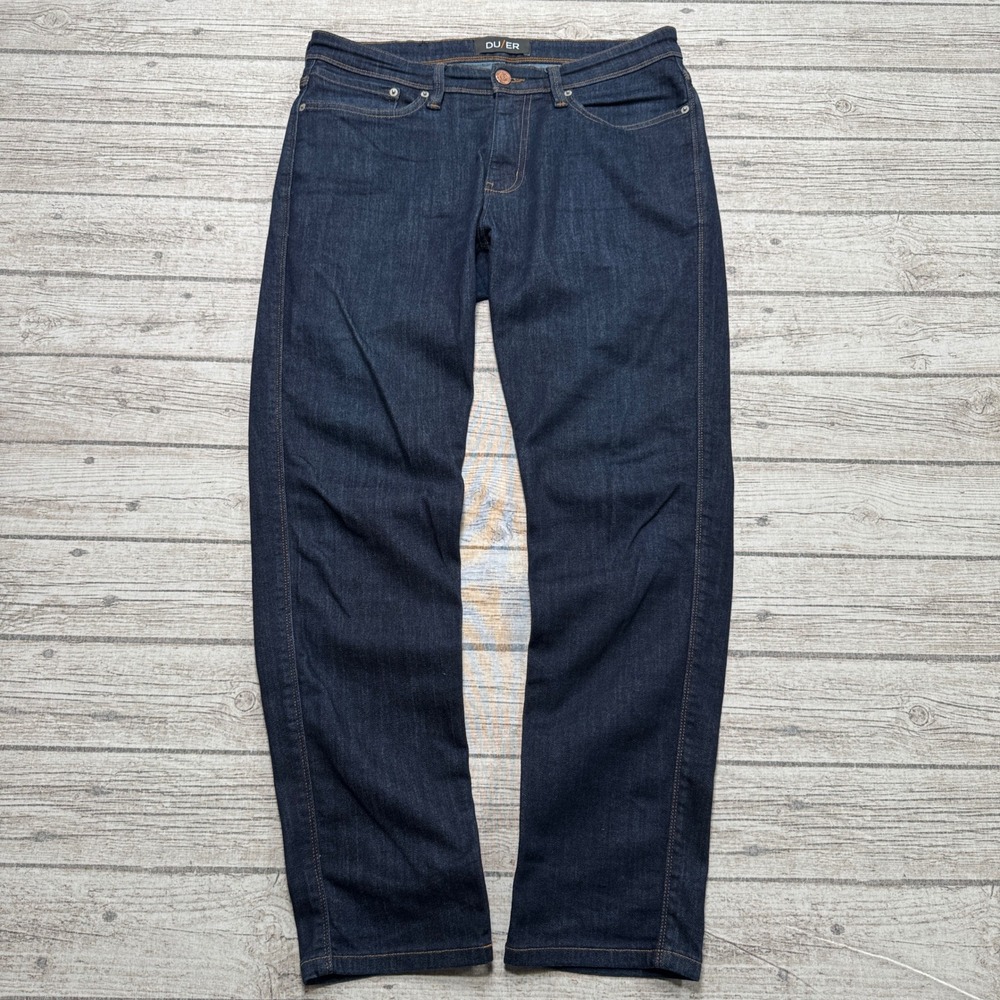 DU/ER Jeans Men's 33x30 Blue Dark Indigo Denim Slim Straight Leg Stretch Retro